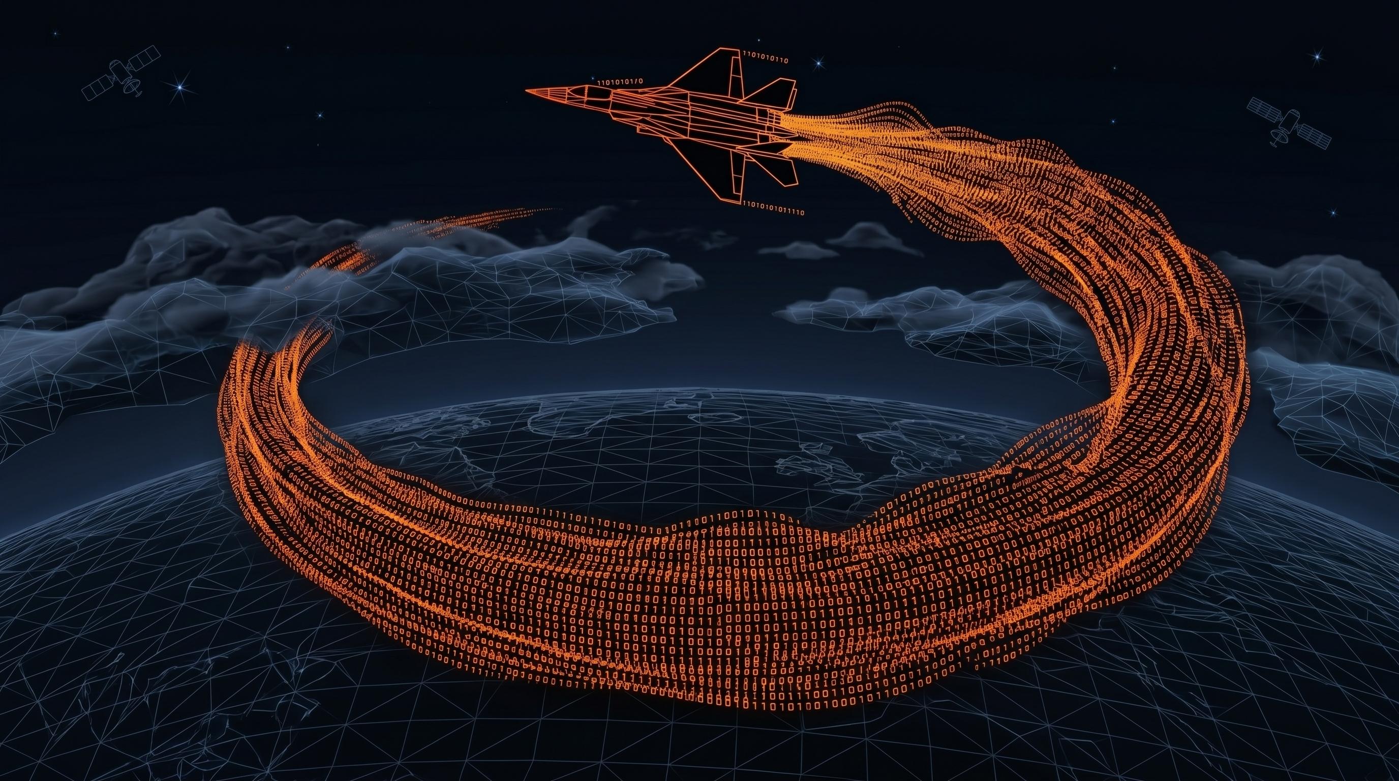 AI-powered jet tracing a data loop over Earth